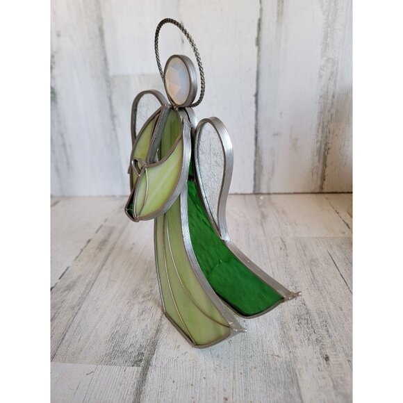 Angel green flute stained glass cherub home decor figure religious - Picture 2 of 6